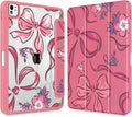 Mektron Case for M5/ M4 iPad Pro 11 inch 2025/2024 with Pencil Holder Compatible Models: A3357/A3358/A3359/A2836/A2837/A3006 Shockproof Cover Clear Shell Flowers-Bows-Red