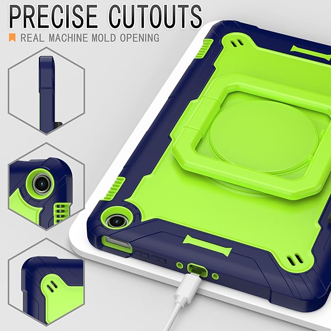 Case for Amazon Fire Max 11 inch Tablet (13th Generation 2023 Release) Hybrid Shockproof 360 Rotating Multi-Functional Ring Stand Case with Shoulder Straps (Blue/Green)