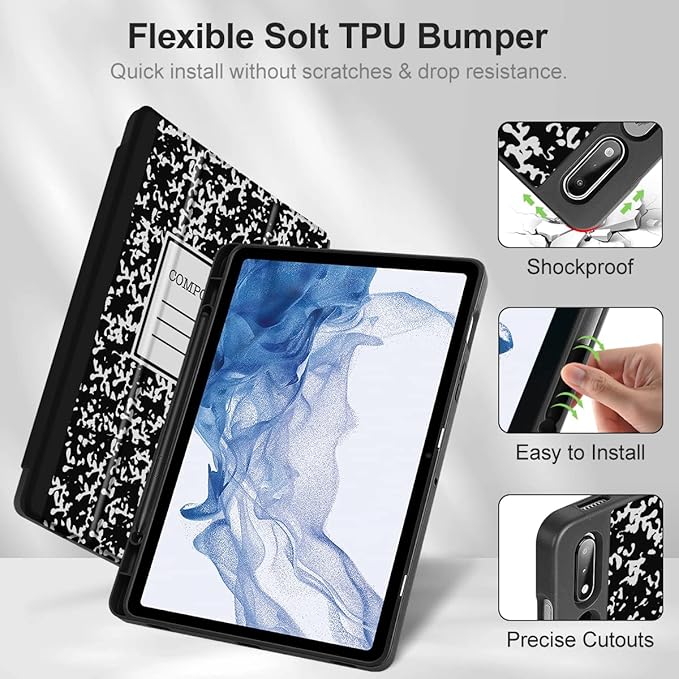 Tuiklol Case for Samsung Galaxy Tab S9 FE (5G) 10.9 inch &amp Tab S9 11 Inch 2023 Release Built-on S-Pen Holder Slim Hard Shell Case Smart Trifold Stand Cover Auto Wake/SleepBlack Book