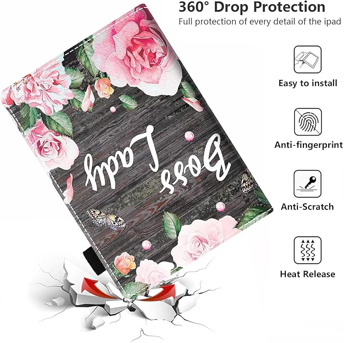 Case for Amazon Kindle Fire 7 Tablet (7 Display 9th/7th Generation 2019/2017 Release) - PU Leather Folio Case with Smart Auto Wake/Sleep Floral Quote Boss Lady
