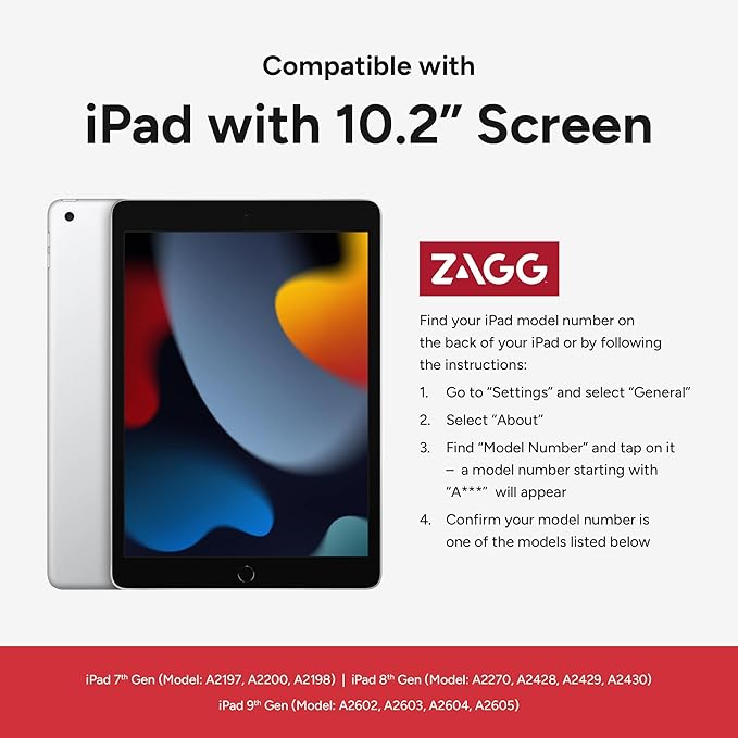 ZAGG Rugged Tablet Case for iPad 10.2-inch (9th/8th/7th Gen) - Protective 360° Rotating Hand Strap Integrated Kickstand Drop-Proof Ideal for Business Warehouse and Field Use Black