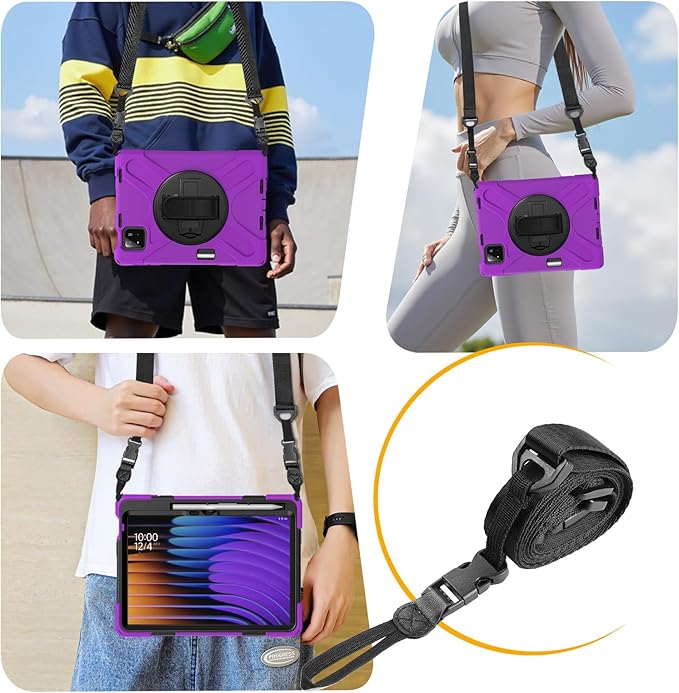 for Xiaomi Mi Pad 7/7 Pro Case 11.2 Shockproof Cover with 360 Rotate Stand Hand/Shoulder Strap Pencil Holder Purple