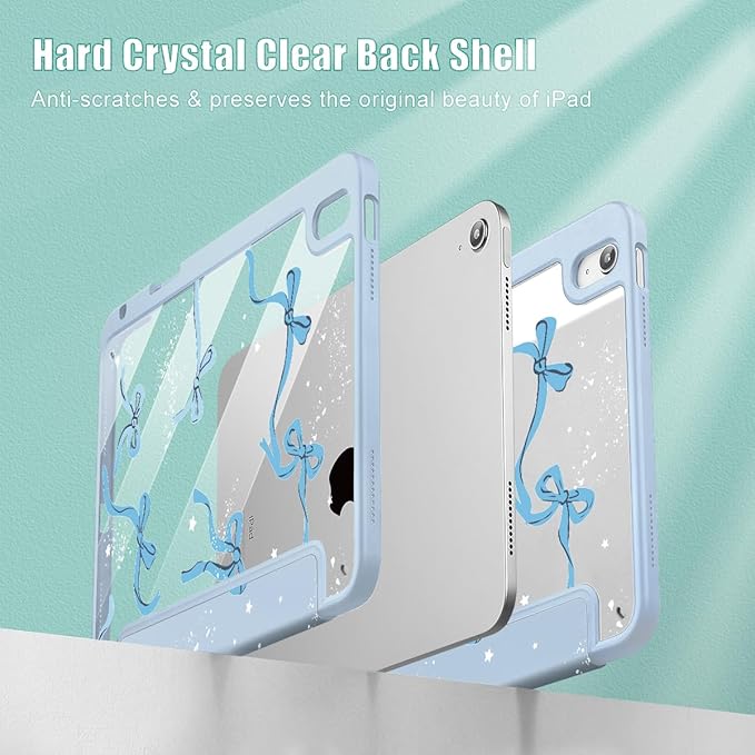 Tuiklol Case for iPad 11 inch (A16 Chip) 2025 Generation 11th / iPad 10.9 inch 2022 10th Gen Buit in Pencil Holder with Shockproof Cover Clear Transparent Back Shell Auto Wake/Sleep Bow-Blue
