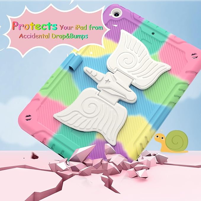 Ambison Case for iPad 9th/8th/7th Generation 10.2'' with Tempered Glass Screen Protector Shockproof Protective Cover Unicorn Stand Shoulder Strap for iPad 2021/2020/2019 Kids Girls - Multipuple