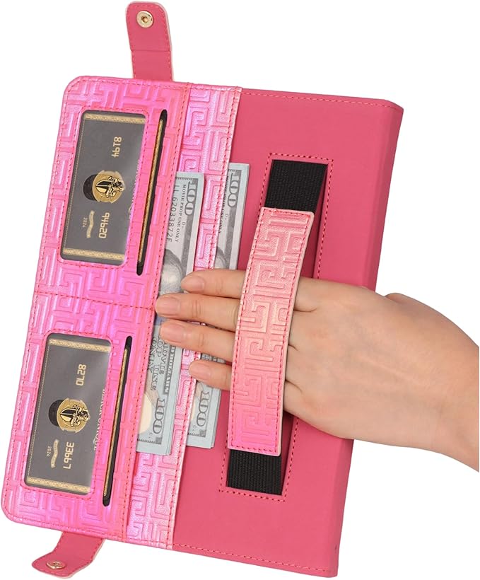 Shiny Case for Samsung Galaxy Tab S8+/S7+/S7 FE 12.4 Handbag with Hand Strap Techcircle Iridescent PU Folio Envelope Pocket Stand Cover with Shoulder Strap+Pen Holder+Card Slots Shiny Rose Pink