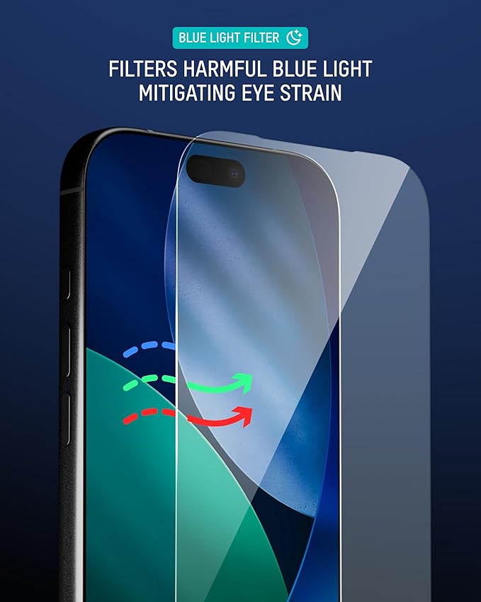 Mous Anti-Blue Light Screen Protector Compatible with iPhone 17 Pro Max HD Clear Blue Light Eye Protection Shatterproof Tempered Glass with Easy Installation Tool