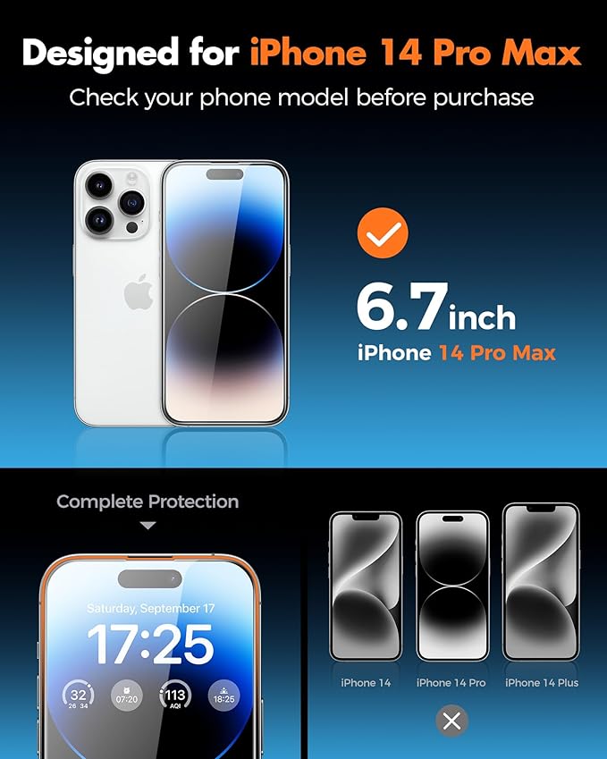 UNBREAKcable 4PCS Screen Protector for iPhone 14 Pro Max - 2 Privacy Tempered Glass+2 Clear Glass Double Shatterproof [Installation Frame] [9H Hardness] [Case Friendly] Anti-Scratch iPhone 6.7 inch