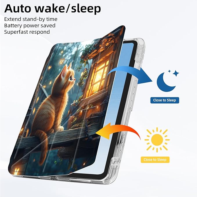 for iPad Pro 11 2024 Case with Pencil Holder Foldable Y-Shaped Protective Cover Stylish Clear Multi-Angle Viewing &amp Auto Sleep/Wake Starry Night Cat Tablet Case