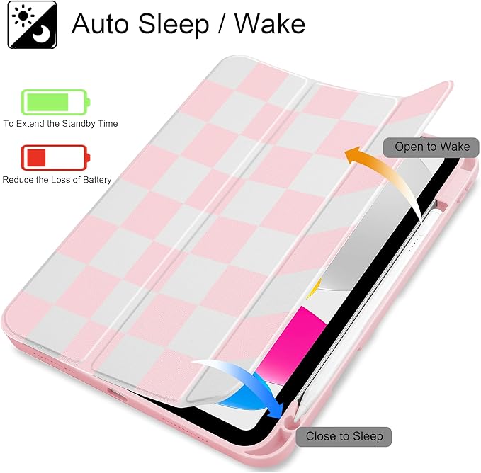 Tuiklol Case for iPad 11 inch (A16 Chip) 2025 Gen 11th / iPad 10.9 inch 2022 10th Gen Buit in Pencil Holder with Shockproof Cover Clear Transparent Back Shell Auto Wake/SleepLattice Pink
