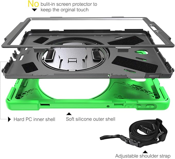 BRAECN for Samsung Galaxy Tab S4 Case with Rotating Handle and Shoulder Strap Shock-Absorption Full Body Protection Rugged Cover Case for Samsung Tab S4 10.5 Inch 2018 Model T837/T835/T830 (Green)