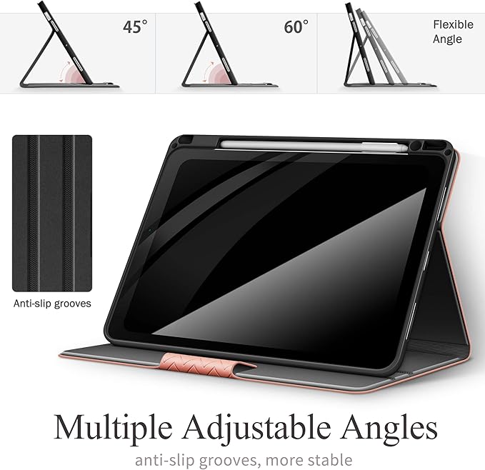 auaua Case for iPad Air 11 Inch M4/M3/M2 (2026/2025/2024) iPad Air 5th/4th Generation (2022/2020) with Pencil Holder Auto Sleep/Wake Adjustable Angle (Pink)