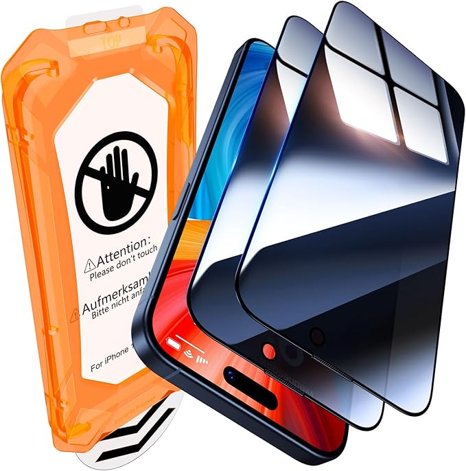 UniqueMe for iPhone 15 Pro Privacy Screen Protector [Military Grade Shatterproof &amp 9H+ Hardness] Screen Protector 15 Pro Tempered Glass Full Coverage Protection Easy to install 2 Packs