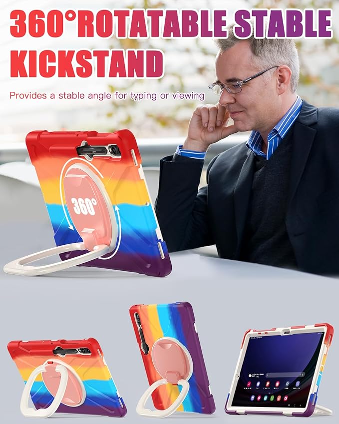 BRAECN Case for Samsung Galaxy Tab S10+/S9 FE+/S9+ 12.4” SM-X820/X610 Heavy Duty Silicone Cover w/Screen Protector/S Pen Holder/Kickstand/Shoulder Strap for Galaxy Tab S8+/S7 FE/S7+ Colorful Red