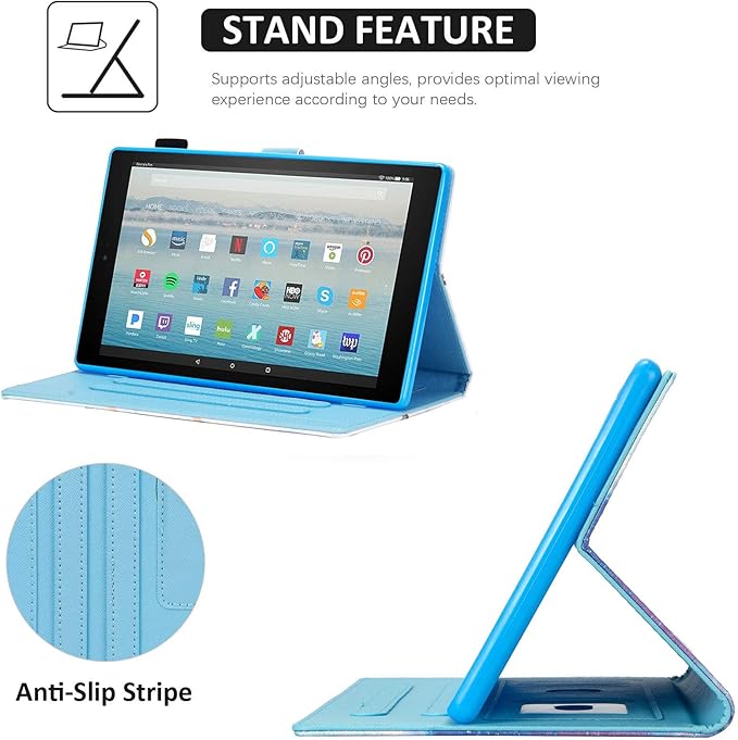 Dteck Folio Case for All-New Fire HD 10 Tablet (9th/7th/5th Generation 2019/2017/2015 Release) - Premium Leather Smart Stand Cover with Auto Wake/Sleep for Kindle Fire HD 10.1 Inch Vibrant Flower