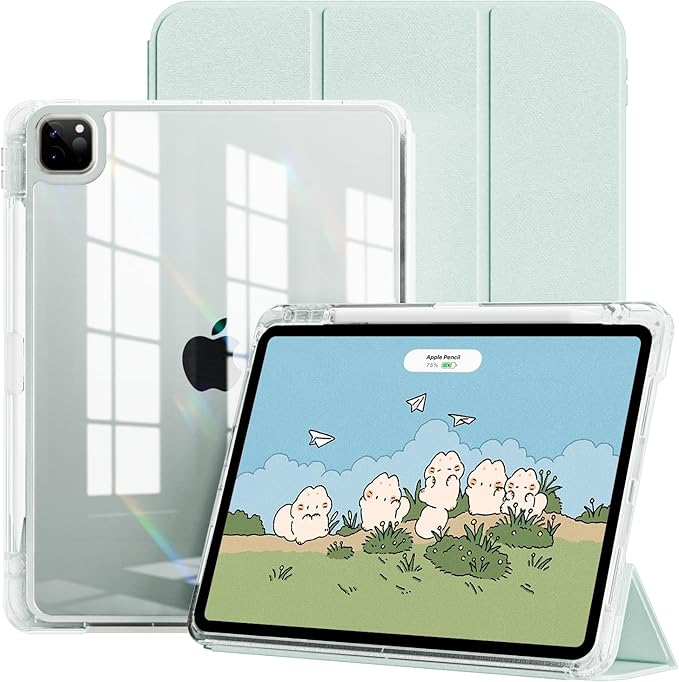 Case for iPad Air 13 Inch M3/M2 (2025/2024)iPad Pro 12.9 inch 2022/2021/2020 (6th/5th/4th Gen) | 2-in-1 Removable Clear Back Cover | Wireless Pencil Charging | Auto Sleep/WakeLight Green
