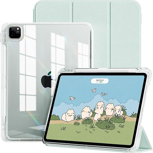 Case for iPad Air 13 Inch M3/M2 (2025/2024)iPad Pro 12.9 inch 2022/2021/2020 (6th/5th/4th Gen) | 2-in-1 Removable Clear Back Cover | Wireless Pencil Charging | Auto Sleep/WakeLight Green
