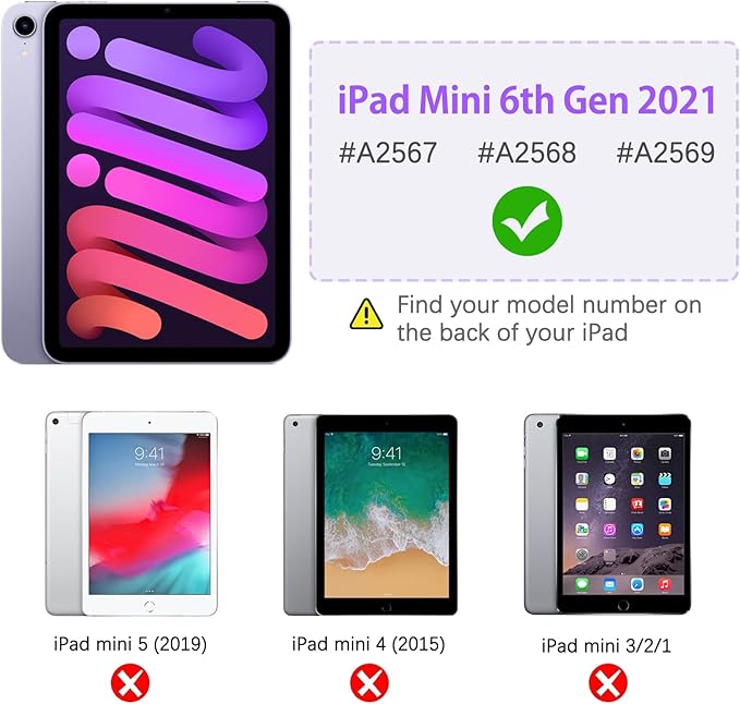 DUEDUE Case for iPad mini 7 (A17 Pro) 2024iPad mini 6 Case 2021 Butterfly Wings Kickstand with Pencil Holder Shockproof Protective Tablet Case for iPad mini 7th/6th Gen Kids Beige/Purple