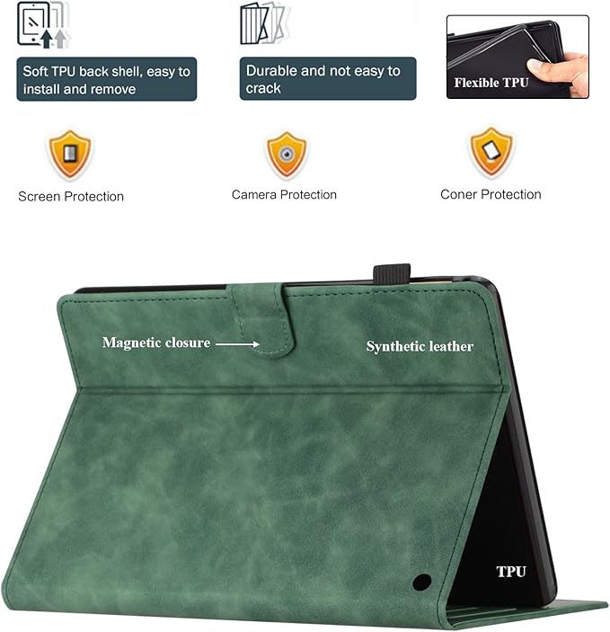 Case for Amazon Kindle Fire HD 8 &amp Fire HD 8 Plus (12th/10th Gen 2024/2022/2020) 8 with Stand/Pencil Holder [Auto Sleep/Wake] UUcovers Embossed Magneic Smart Folio Cover Green Butterfly