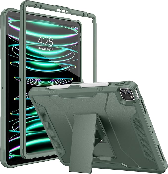 Soke Case for iPad Pro 12.9 Inch 6th/5th/4th Generation(2022/2021/2020 Release) Rugged Shockproof Protective Cover with Built-in Kickstand for Apple iPad Pro 12.9 - Calke Green