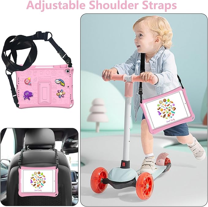 Case for iPad 10.2 Inch 2021/2020/2019/ iPad Pro 10.5 Inch/Air 3rd Gen (2019) Shoulder Strap Kickstand Children Friendly Anti-Scratch Shockproof Case Pink