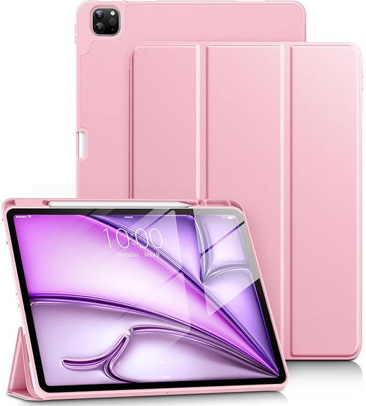 DTTO for iPad Air 13 Inch Case M4/M3/M2 2026/2025/2024 iPad Pro 12.9 Inch Case (6th/5th/4th/3rd Gen) Smart Slim Trifold Stand Soft Cover with Pencil Holder Pink