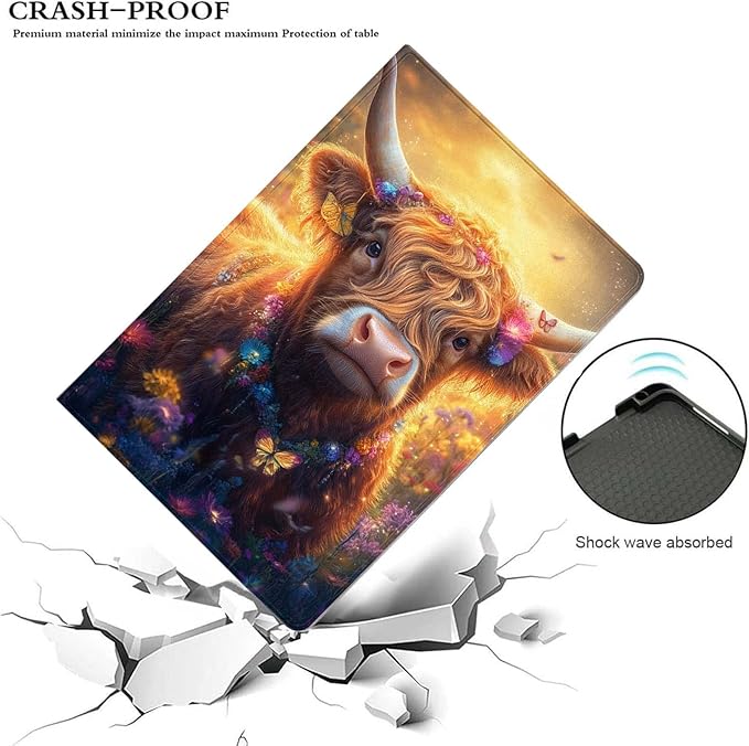 Case for iPad 9th/8th/7th Generation (2021/2020/2019) 10.2-inchSlim PU Leather Cover Adjustable Stand Auto Wake/SleepCute Highland Cow