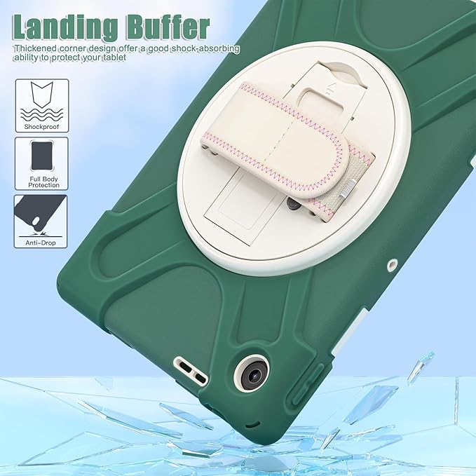 Tablet Case Compatible with Lenovo Tab 10.1(TB-311XU) /K10C TB311FU 2025 Case Protective Heavy Duty Rugged Shockproof Drop Protection Cover Shoulder Strap for Kids Silicone Cover(Green)