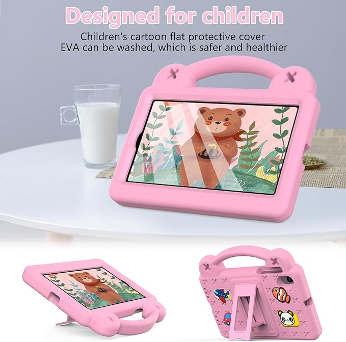 Compatible with ONN 7.0 Tablet (4nd Gen)-100135924(2024) Tablet Case Kids Friendly Universal Lightweight Shockproof Protective Case with Shoulder Strap &amp Stand Handle &amp Pen Tray Pink