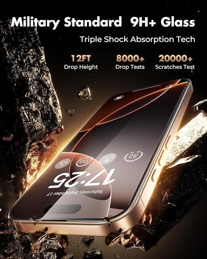 UNBREAKcable 3-Pack for iPhone 16 Pro Max Screen Protector 9H+ Tempered Glass [Easy Installation Frame + Auto Dust-Elimination] [Bubble-Free Shatterproof HD Clear 99.99%] [1:1 Full Coverage]