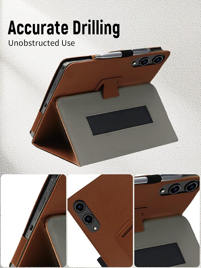 for TECLAST T65 13.4 Inch Tablet Case PU Leather Folding Cover with Pen Holder and Wrist Strap Business Travel Portable (Brown)