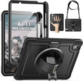 SEYMAC for iPad Air 11 Inch Case M4 / M3 / M2 (2026/2025 / 2024) Full-Body Shockproof Protective Case with Screen Protector Rotating Stand Hand/Shoulder Strap Black