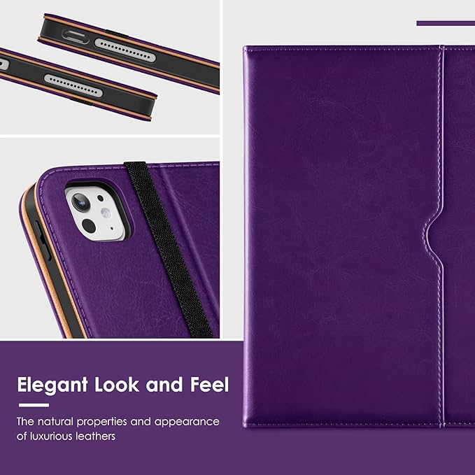 VIKESI Case for iPad Pro 13-inch M5 or M4 Released in 2025 or 2024 Leather Stand Cover with Apple Pencil Holder Auto Wake/Sleep Multiple Viewing Angles Built in Hand Strap &amp PocketDark Purple
