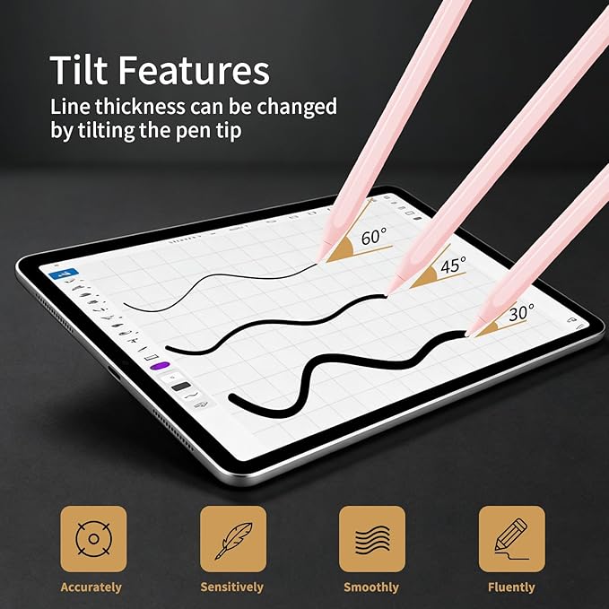 Apple Pencil : Fast Charging Palm Rejection Tilt Sensitive Pixel Precision Good for iPad 6-11 Generation iPad Pro 11/12.9/M4/M5 iPad Air 3/4/5/M2/M3iPad mini 6/5 Pink