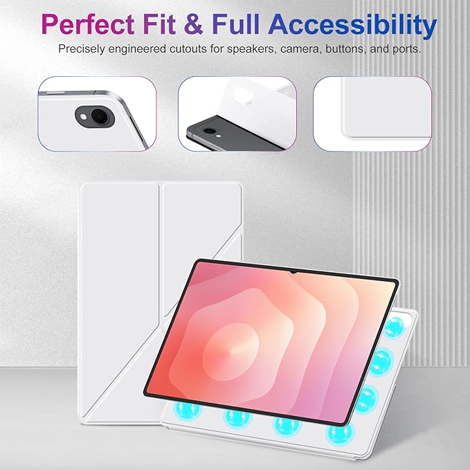 Case for Samsung Galaxy Tab S11 2025 Tablet 11 Inch – Magnetic Detachable Protective Cover with Dual-Side Clasp Y-Fold Stand Pencil Holder Heat Dissipation Design(White)