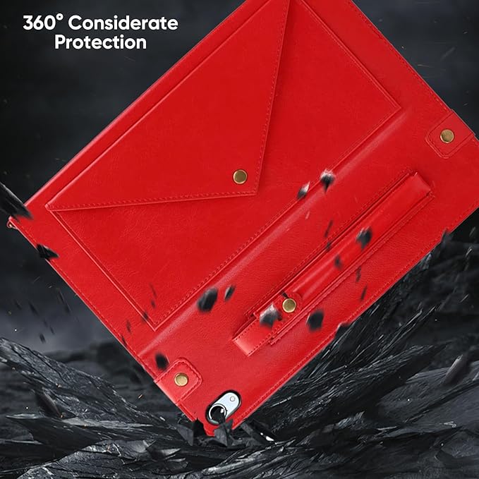 Tablet Carrying Shoulder Bag Case for Apple iPad mini 7th 6th Generation 8.3 Inch PU Leather Hand Strap Crossbody Shoulder Strap Cards Holder Pocket S Pen Holder Stand Case Red