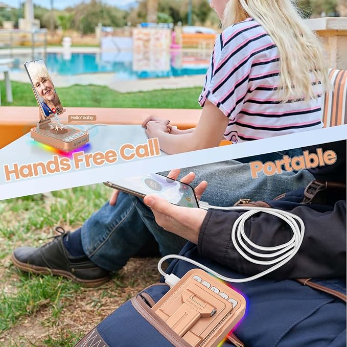 JTEMAN Gifts for Men Women Phone Stand Bluetooth Speaker with Light and Charging Function 360 Rotating Phone Holder Cool Tech Gifts for Dad Mom Husband Unique Birthday Gift Ideas - Rose Gold