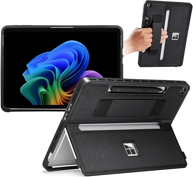 CoBak Rugged Case for Microsoft Surface Pro 12 2025 Shockproof Protective Cover with Hand Strap Multi-Angle Kickstand Built-in Stylus Holder Compatible with Type Cover Keyboard