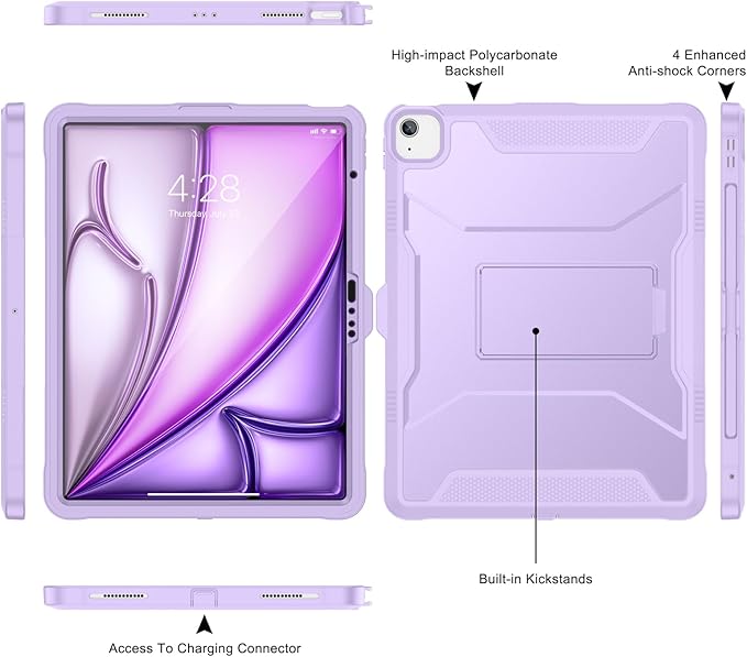 Soke Case for iPad Air 13-Inch M4 2026 M3 2025 &amp M2 2024with Built-in Screen Protector and Kickstand Rugged Full-Body Heavy Duty Protective Cover for Apple iPad Air 13 - Violet