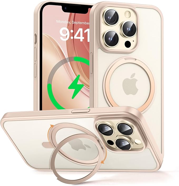 MAGIC JOHN 360° Rotatable Magnetic Invisible Stand for iPhone 14 Pro Case [Anti-Slip Grip] [Compatible with MagSafe] 16FT Shockproof for iPhone 14 Pro Case with Kickstand Rose Gold