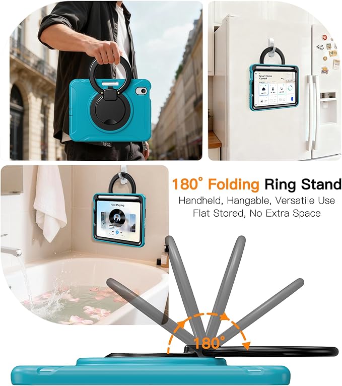 BATYUE Shockproof Case for iPad mini 7 (A17 Pro)/ Mini 6 8.3 inch (2024/2021) - 360° Multi-Angle Stand (Portrait &amp Landscape) &amp Grip Built-in Pencil Holder Lake Blue
