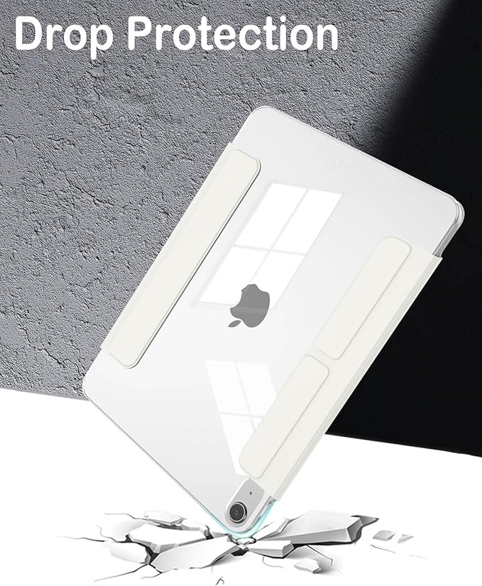 Feams Y Fold Folio for iPad Air 11 inch Case M4/M3/M2 (2026/2025/2024) iPad Air 5th/4th Gen 10.9 Inch 2022/2020 Y-Shaped Stand Magnetic Detachable Front Cover with Clasp &amp Auto Sleep Cream Whit