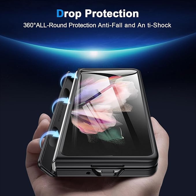 for Samsung Fold3 Kickstand Case: Galaxy z3 fold 5G Phone Cover with Hinge Protection Screen Protector 2021 Black