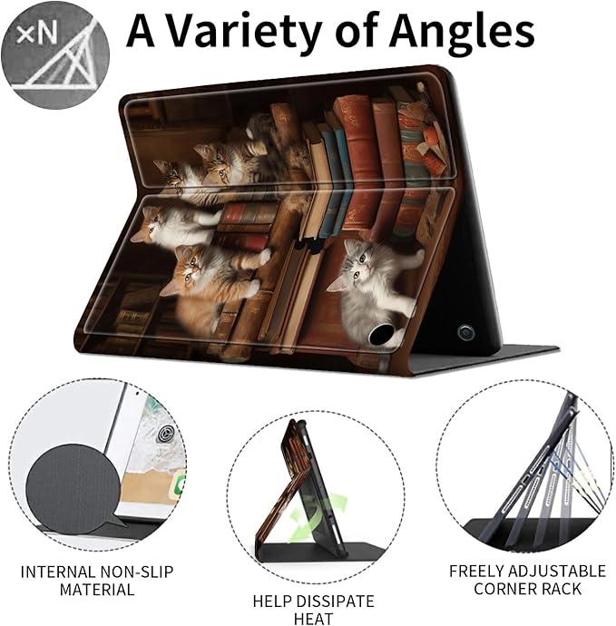 Case for Amazon Kindle Fire HD 8 &amp 8 Plus Tablet (12th Generation/10th Generation2024/2022/2020 Release) 8 Slim PU Leather Cover with Smart Auto Sleep/WakeBookshelf Cat