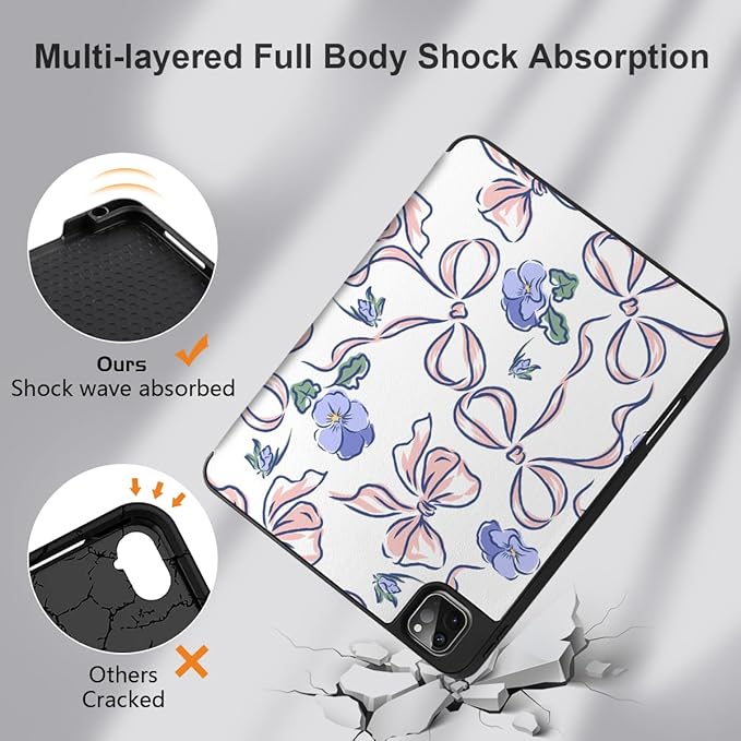 DONGKE Case for iPad Pro 12.9 inch 6th Generation 2022 Built-in Pencil Holder + Trifold Stand + Auto Wake/Sleep + Protective Cover for iPad Pro 12.9 5th/4th/3rd Gen- Pansies Flower