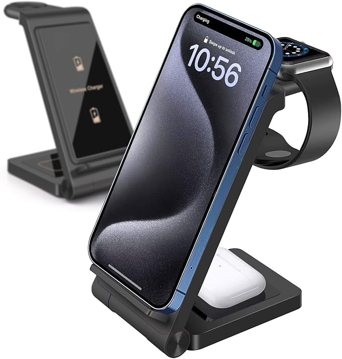 3 in 1 Wireless Charger 15W Fast Charging Station Foldable for iPhone 15/14/13/12/11 Samsung Galaxy S24/S23/S22/S21 Watch AirPods Galaxy Buds