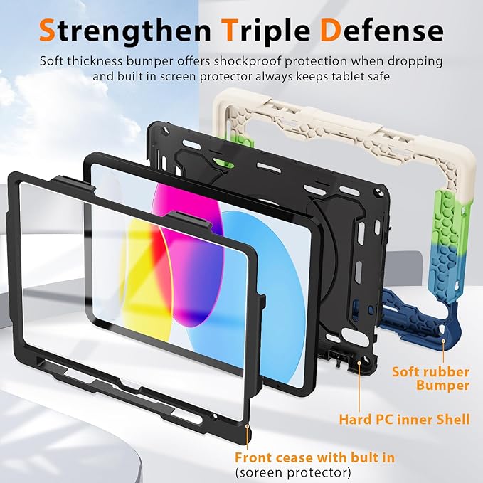ROISKIN Case for iPad A16 11th Generation 11 Inch 2025 iPad 10th Generation Case 10.9 for Kids with Screen Protector360 Kickstand &amp HandlePen HolderShoulder StrapHeavy Duty Drop Protection