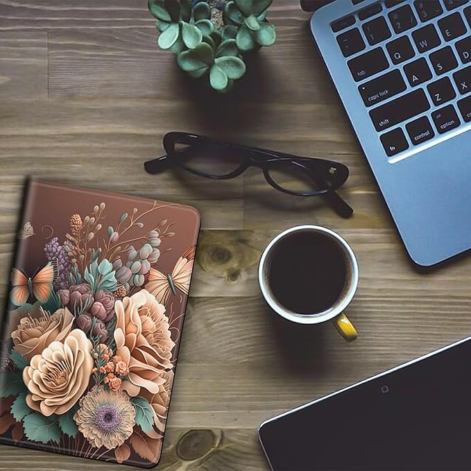 Case for Kindle Paperwhite 12th Generation &amp Kindle Colorsoft Signature Edition 2024 7 inch Lightweight Smart Case Adjustable Stand Protective Cover with Auto Wake/Sleep - Butterfly Floral Flower
