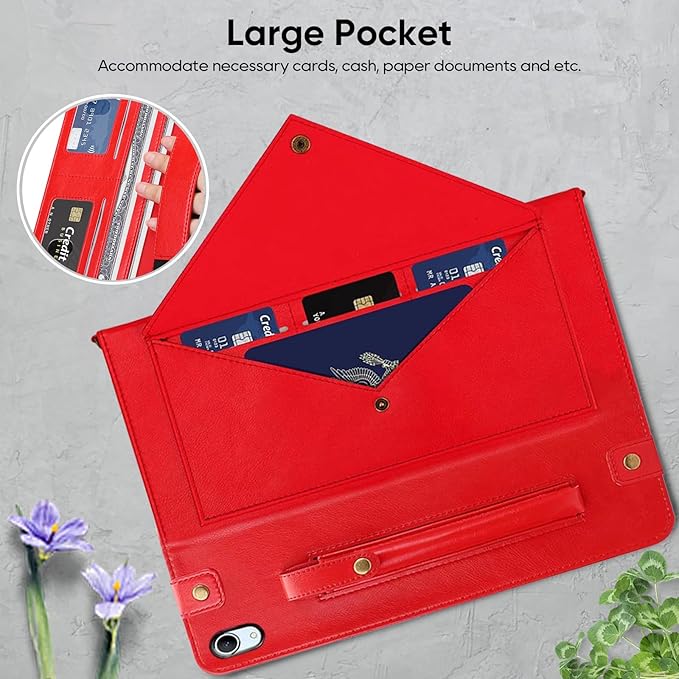 Tablet Carrying Shoulder Bag Case for Apple iPad mini 7th 6th Generation 8.3 Inch PU Leather Hand Strap Crossbody Shoulder Strap Cards Holder Pocket S Pen Holder Stand Case Red