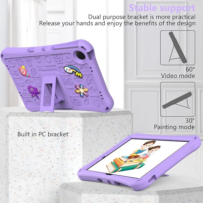 Kids Case for Samsung Galaxy Tab A11+ Plus/A9+ Plus 5G 11 Inch 2025/2023 EVA Lightweight Bumper Shockproof Kickstand Shoulder Strap Children Friendly Tablet Case Lightpurple