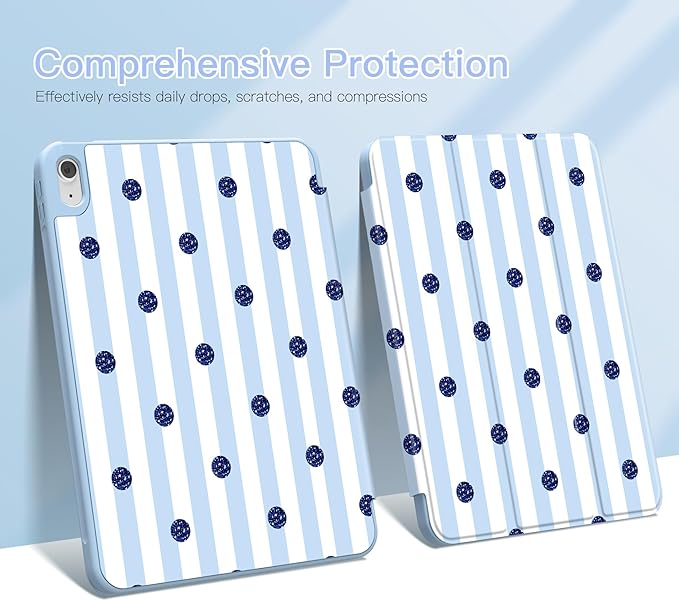 Teryeefi Case for iPad (A16) 11th Generation 11 Inch 2025 &amp iPad 10th Generation 10.9 Inch 2022 with Pencil HolderAuto Wake/SleepTrifold Stand Soft TPU Protective Cover (Creative Blue Stripes)